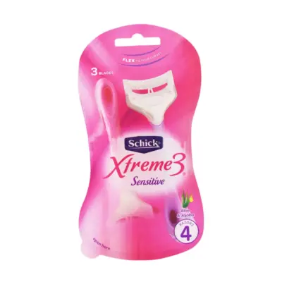 پک خود تراش زنانه 3 تیغ شیک مدل Xtreme 3 Sensitive بسته 4 عددی