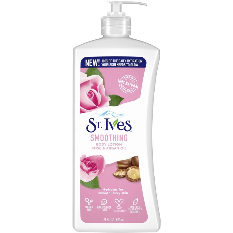 لوسیون بدن گل رز و روغن آرگان سینت ایوز St Ives Smoothing حجم 621 میلی لیتر