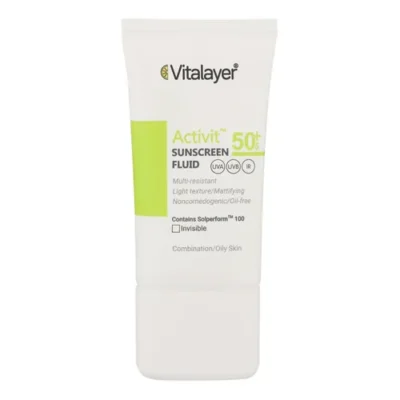 فلوئید ضدآفتاب بی‌رنگ ویتالیر SPF50 مدل Activit مناسب پوست‌های مختلط و چرب حجم 50 میلی‌لیتر